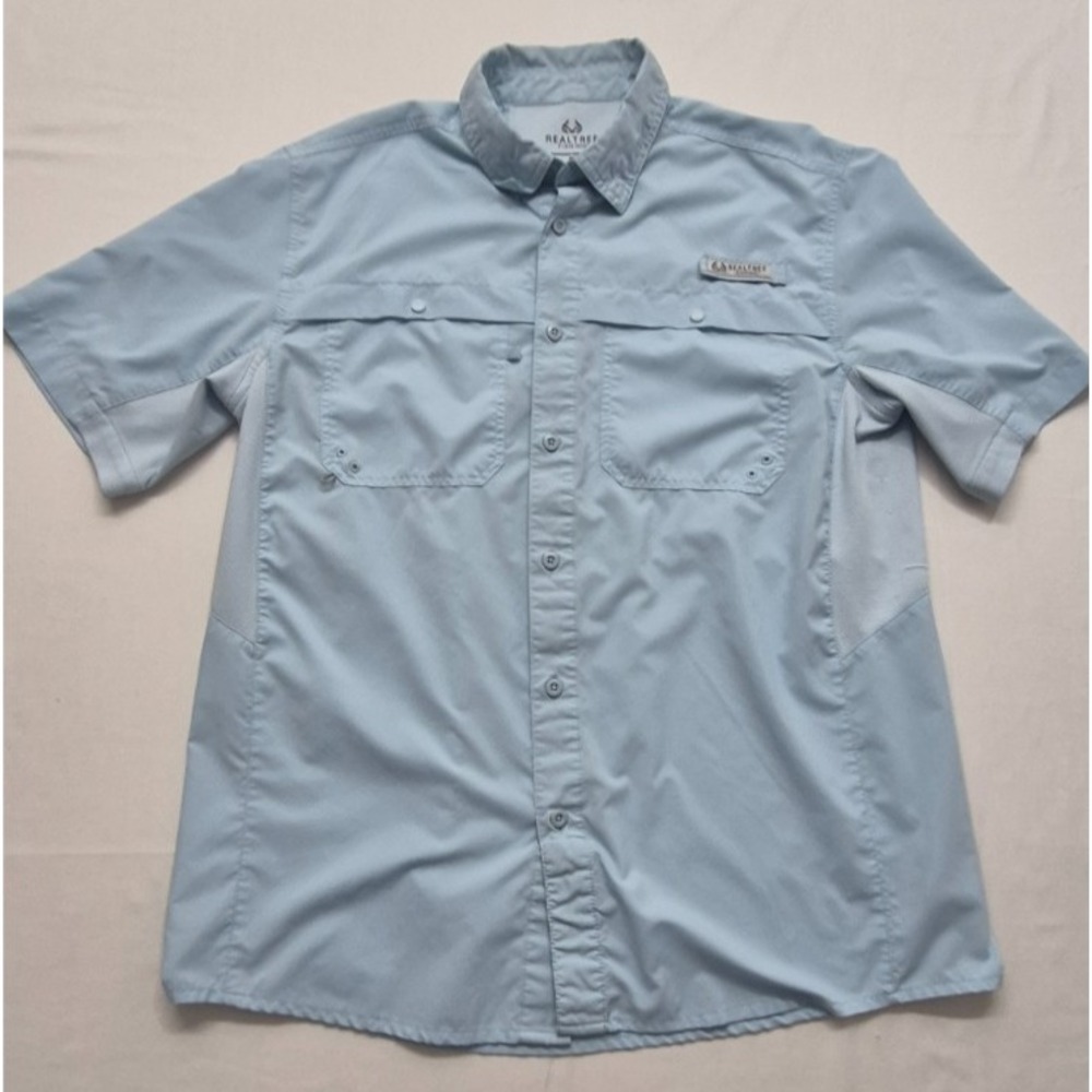 Realtree Fishing men's Light Blue short sleeve pockets outdoor shirt sz‎ M